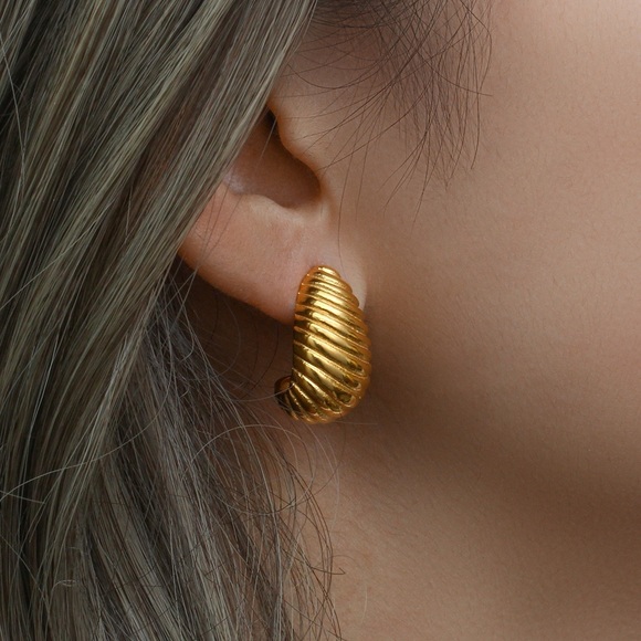 Gold Textured Everyday Earrings*Minimalist Jewelry*Waterproof and Sweatproof - Picture 8 of 8